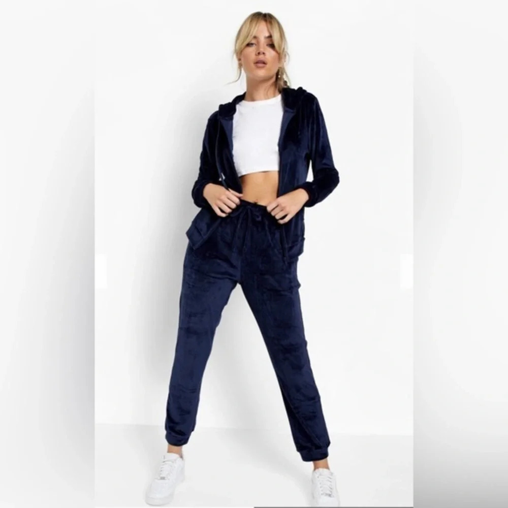 Fashion nova Plus Size XXL Velvet Hooded Tracksuit Dark Blue Long sleeve